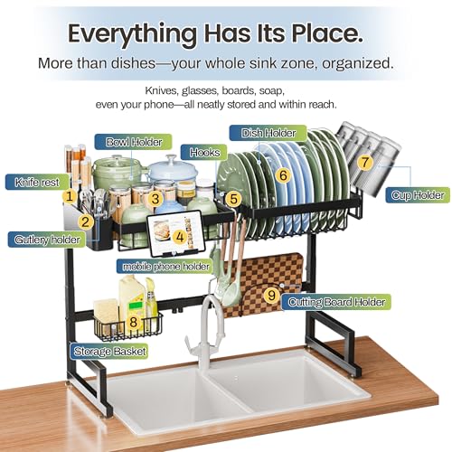 ADBIU Over The Sink Dish Drying Rack (Expandable Height and Length) Snap-On Design 2 Tier Large Dish Rack - My Kitchen Products