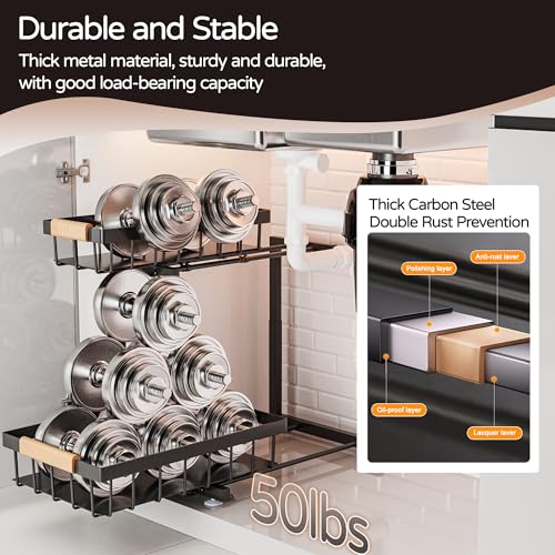 ADBIU Under Sink Organizer, 2 Pack 2 Tier Expandable Height (13.2" - 17.2") Pull out Kitchen Bathroom Cabinet Organizers and Storage Shelf - My Kitchen Products