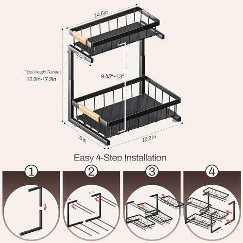 ADBIU Under Sink Organizer, 2 Pack 2 Tier Expandable Height (13.2" - 17.2") Pull out Kitchen Bathroom Cabinet Organizers and Storage Shelf - My Kitchen Products