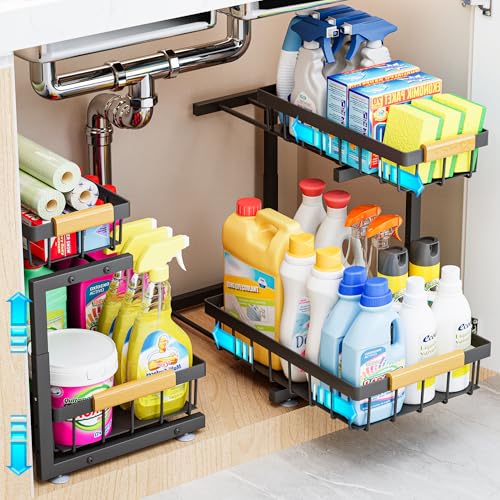 ADBIU Under Sink Organizer, 2 Pack 2 Tier Expandable Height