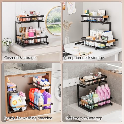 ADBIU Under Sink Organizer, 2 Pack 2 Tier Expandable Height (13.2" - 17.2") Pull out Kitchen Bathroom Cabinet Organizers and Storage Shelf - My Kitchen Products