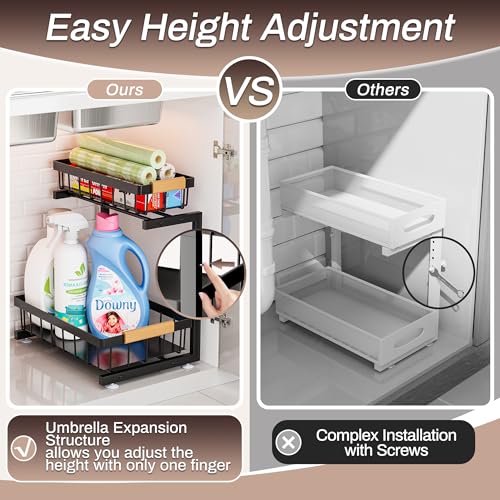 ADBIU Under Sink Organizer, 2 Pack 2 Tier Expandable Height (13.2" - 17.2") Pull out Kitchen Bathroom Cabinet Organizers and Storage Shelf - My Kitchen Products