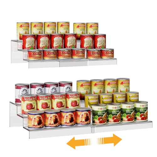 Adjustable Acrylic Can Rack Organizer for Pantry, 3 Tier Expandable Canned Storage Holder, Soda Can Dispenser Shelf Holds Up to 24 Cans, Clear Canned Display for Cabinet & Countertop (Patent Pending) - My Kitchen Products