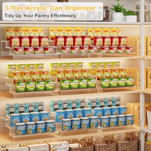 Adjustable Acrylic Can Rack Organizer for Pantry, 3 Tier Expandable Canned Storage Holder, Soda Can Dispenser Shelf Holds Up to 24 Cans, Clear Canned Display for Cabinet & Countertop (Patent Pending) - My Kitchen Products