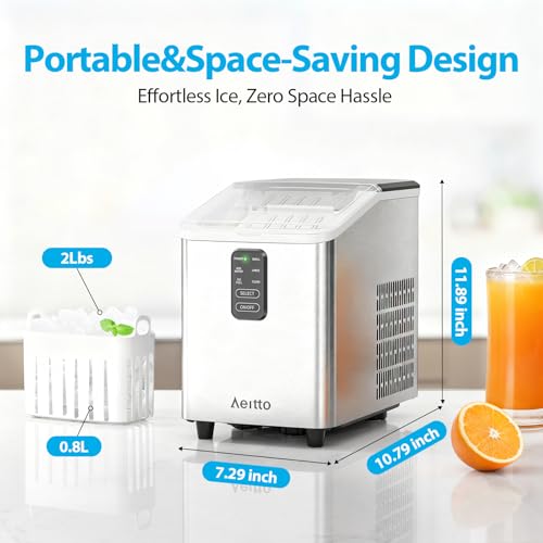 Aeitto Ice Maker Countertop 26lbs/24H, Ice Machine 8 Ice Cubes Ready in 6 Mins, 2 Sizes of Bullet Ice Portable Ice Makers with Basket & Scoop, Auto Self-Cleaning for Home/Kitchen/Office Stainless - My Kitchen Products