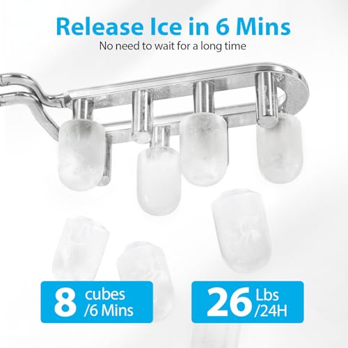 Aeitto Ice Maker Countertop 26lbs/24H, Ice Machine 8 Ice Cubes Ready in 6 Mins, 2 Sizes of Bullet Ice Portable Ice Makers with Basket & Scoop, Auto Self-Cleaning for Home/Kitchen/Office Stainless - My Kitchen Products