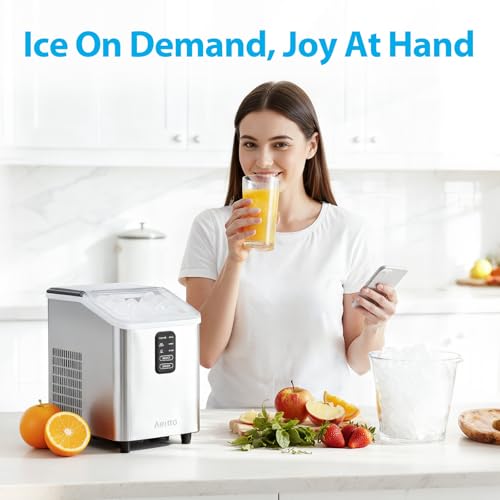 Aeitto Ice Maker Countertop 26lbs/24H, Ice Machine 8 Ice Cubes Ready in 6 Mins, 2 Sizes of Bullet Ice Portable Ice Makers with Basket & Scoop, Auto Self-Cleaning for Home/Kitchen/Office Stainless - My Kitchen Products