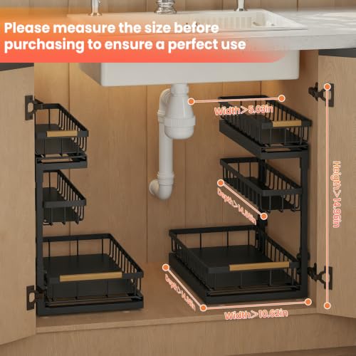 Aekenr Under Sink Organizer and Storage for Bathroom and Kitchen - 2 Pack 3 Tier Under Cabinet Pull Out Shelf Organizers - Slide Out Drawer Organization for Home Cabinets Shelves and Drawers - My Kitchen Products