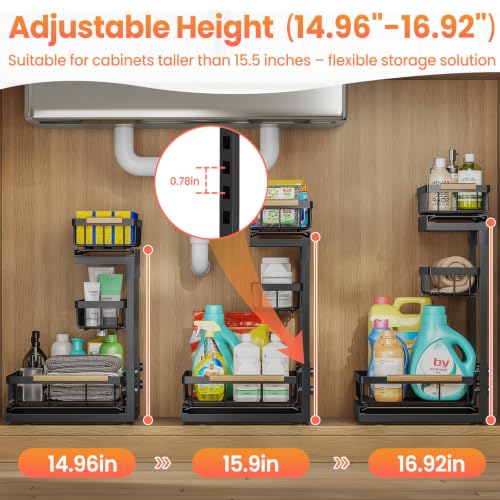 Aekenr Under Sink Organizer and Storage for Bathroom and Kitchen - 2 Pack 3 Tier Under Cabinet Pull Out Shelf Organizers - Slide Out Drawer Organization for Home Cabinets Shelves and Drawers - My Kitchen Products