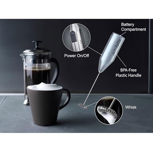 Aerolatte Steam-Free Milk Frother, Satin Finish, 18/8 Stainless Steel Whisk, BPA-Free Plastic Housing, Batteries Included - My Kitchen Products