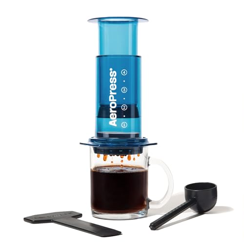 AeroPress Clear Blue Coffee Press - All-in-One French Press, Pour-Over & Espresso Style Manual Brewer, 2 Min Brew for Less Bitterness, More Flavor, Small Portable Coffee Maker, Travel & Camping - My Kitchen Products