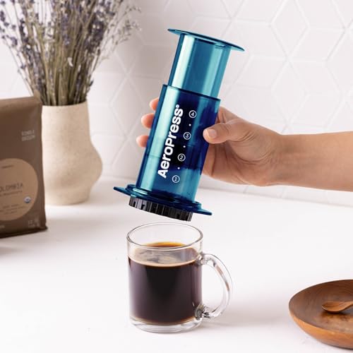 AeroPress Clear Blue Coffee Press - All-in-One French Press, Pour-Over & Espresso Style Manual Brewer, 2 Min Brew for Less Bitterness, More Flavor, Small Portable Coffee Maker, Travel & Camping - My Kitchen Products