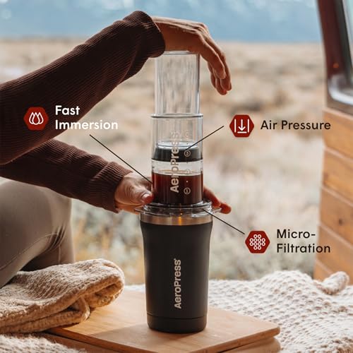 AeroPress Go Plus, Small Portable Coffee Maker Kit, Travel, Camping & Office, All-in-One French Press, Pour-Over & Espresso Style Manual Brewer, 2 Min Brew for Less Bitterness, More Flavor, Black - My Kitchen Products