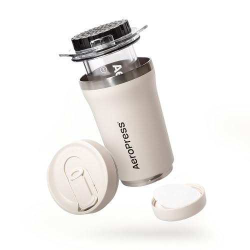 AeroPress Go Plus, Small Portable Coffee Maker Kit, Travel, Camping & Office, All-in-One French Press, Pour-Over & Espresso Style Manual Brewer, 2 Min Brew for Less Bitterness, More Flavor, Cream - My Kitchen Products