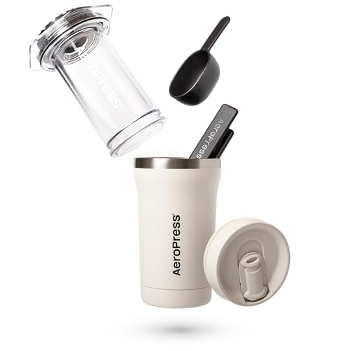 AeroPress Go Plus, Small Portable Coffee Maker Kit, Travel, Camping & Office, All-in-One French Press, Pour-Over & Espresso Style Manual Brewer, 2 Min Brew for Less Bitterness, More Flavor, Cream - My Kitchen Products