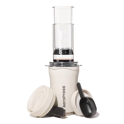 AeroPress Go Plus, Small Portable Coffee Maker Kit, Travel, Camping & Office, All-in-One French Press, Pour-Over & Espresso Style Manual Brewer, 2 Min Brew for Less Bitterness, More Flavor, Cream - My Kitchen Products