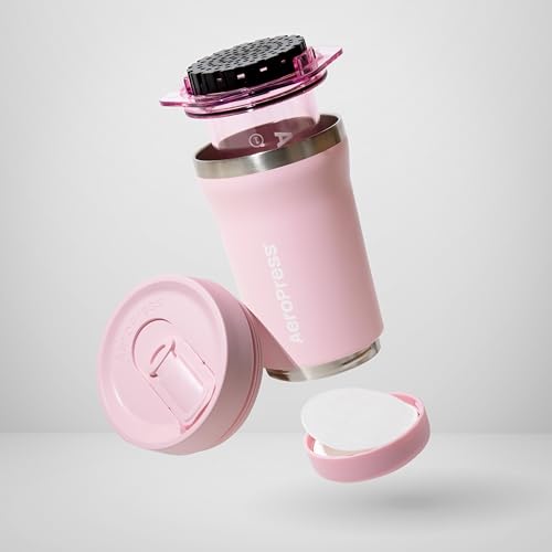 AeroPress Go Plus, Small Portable Coffee Maker Kit, Travel, Camping & Office, All-in-One French Press, Pour-Over & Espresso-Style Manual Brewer, 2 Min Brew for Less Bitterness, More Flavor, Pink - My Kitchen Products
