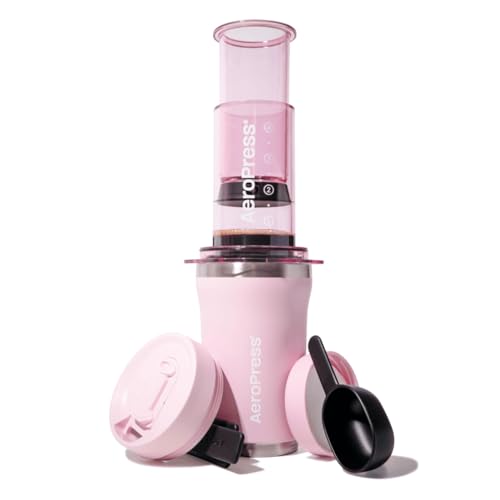 AeroPress Go Plus, Small Portable Coffee Maker Kit, Travel, Camping & Office, All-in-One French Press, Pour-Over & Espresso-Style Manual Brewer, 2 Min Brew for Less Bitterness, More Flavor, Pink - My Kitchen Products