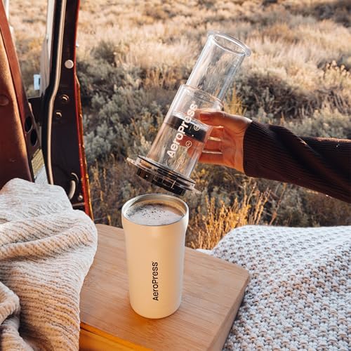 AeroPress Go Plus, Small Portable Coffee Maker Kit, Travel, Camping & Office, All-in-One French Press, Pour-Over & Espresso Style Manual Brewer, 2 Min Brew for Less Bitterness, More Flavor, Cream - My Kitchen Products