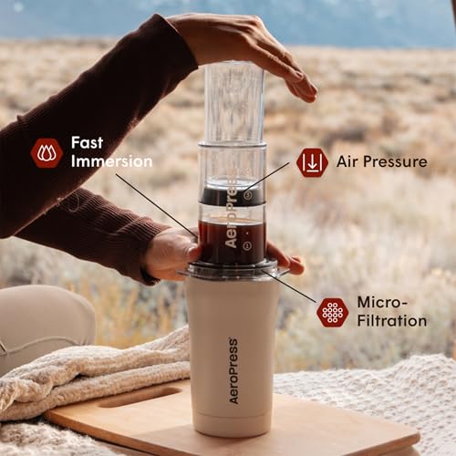 AeroPress Go Plus, Small Portable Coffee Maker Kit, Travel, Camping & Office, All-in-One French Press, Pour-Over & Espresso Style Manual Brewer, 2 Min Brew for Less Bitterness, More Flavor, Cream - My Kitchen Products