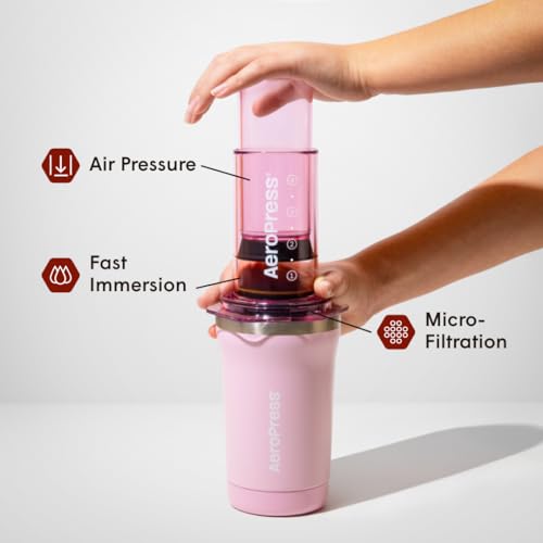 AeroPress Go Plus, Small Portable Coffee Maker Kit, Travel, Camping & Office, All-in-One French Press, Pour-Over & Espresso-Style Manual Brewer, 2 Min Brew for Less Bitterness, More Flavor, Pink - My Kitchen Products