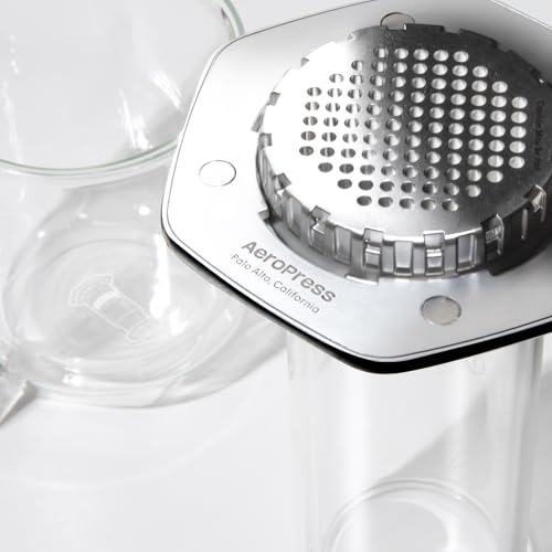 AeroPress Premium Coffee Press, Glass, Stainless Steel & Aluminum Coffee Maker, all-in-One French Press, Pour-Over & Espresso-Style manual brewer, 2 min brew for less bitterness, more flavor (Black) - My Kitchen Products