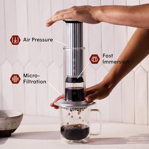 AeroPress Premium Coffee Press, Glass, Stainless Steel & Aluminum Coffee Maker, All-in-One French Press, Pour-Over & Espresso Style Manual Brewer, 2 Min Brew for Less Bitterness, More Flavor, Silver - My Kitchen Products