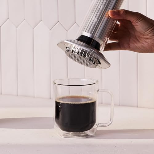 AeroPress Premium Coffee Press, Glass, Stainless Steel & Aluminum Coffee Maker, All-in-One French Press, Pour-Over & Espresso Style Manual Brewer, 2 Min Brew for Less Bitterness, More Flavor, Silver - My Kitchen Products
