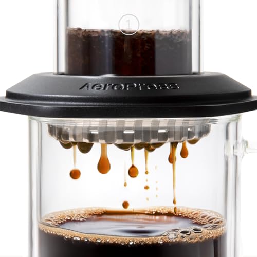 AeroPress Premium Coffee Press, Glass, Stainless Steel & Aluminum Coffee Maker, all-in-One French Press, Pour-Over & Espresso-Style manual brewer, 2 min brew for less bitterness, more flavor (Black) - My Kitchen Products