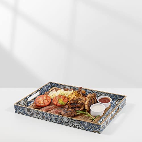 AGIOTA 2 Pcs Serving Tray with Handles Bohemian Decorative Tray Large Ottoman Trays for Living Room Blue Coffee Table Trays for Breakfast - My Kitchen Products