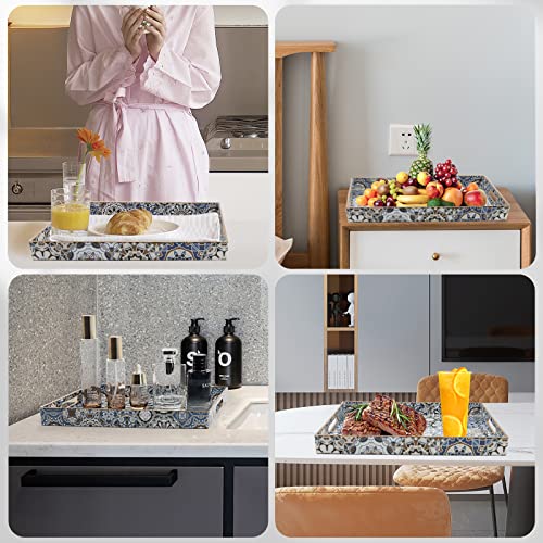 AGIOTA 2 Pcs Serving Tray with Handles Bohemian Decorative Tray Large Ottoman Trays for Living Room Blue Coffee Table Trays for Breakfast - My Kitchen Products