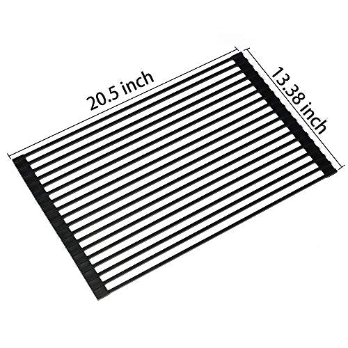 Ahyuan Large Roll up Dish Drying Rack 20.5'' Silicone Over Sink Dish Drying Rack Cubic Silicone Wrapped Steel Solid Bars Dish Racks for Kitchen Counter Sink Drying Rack (Matte Black, Large20.5"Lx13"W) - My Kitchen Products