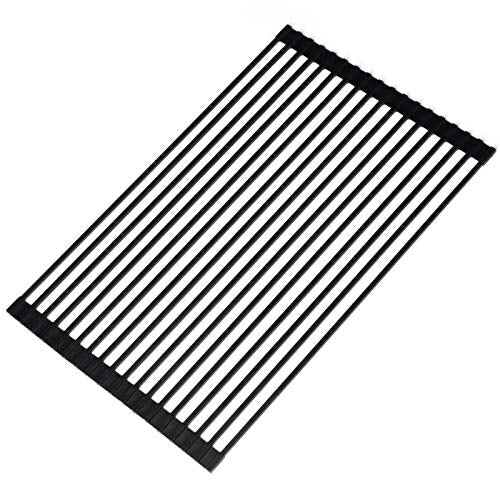 Ahyuan Large Roll up Dish Drying Rack 20.5'' Silicone Over Sink Dish Drying Rack Cubic Silicone Wrapped Steel Solid Bars Dish Racks for Kitchen Counter Sink Drying Rack (Matte Black, Large20.5"Lx13"W) - My Kitchen Products