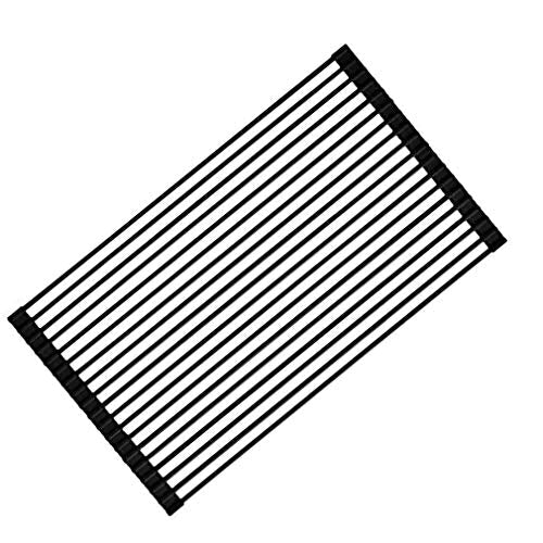 Ahyuan Large Roll up Dish Drying Rack Foldable Dish Rack Over Sink Dish Drainer Roll-up Sink Drying Rack Full Silicone Coated Stainless Still Dish Drying Rack (Matte Black, 20.5''X13.13'') - My Kitchen Products