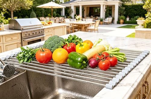 Ahyuan Roll up Dish Drying Rack Over The Sink Kitchen Roll up Sink Drying Rack Portable Dish Drainer Foldable Dish Drying Rack (Warm Gray, 17.8''X11.8'') - My Kitchen Products