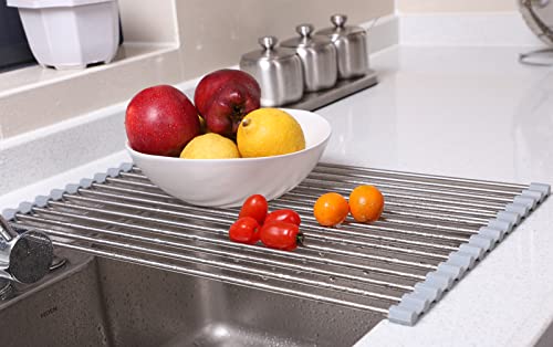 Ahyuan Roll up Dish Drying Rack Over The Sink Kitchen Roll up Sink Drying Rack Portable Dish Drainer Foldable Dish Drying Rack (Warm Gray, 17.8''X11.8'') - My Kitchen Products