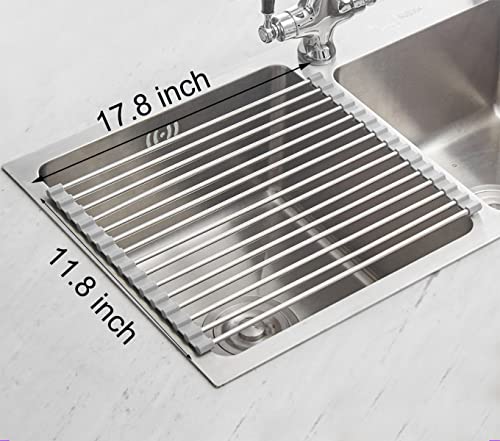 Ahyuan Roll up Dish Drying Rack Over The Sink Kitchen Roll up Sink Drying Rack Portable Dish Drainer Foldable Dish Drying Rack (Warm Gray, 17.8''X11.8'') - My Kitchen Products