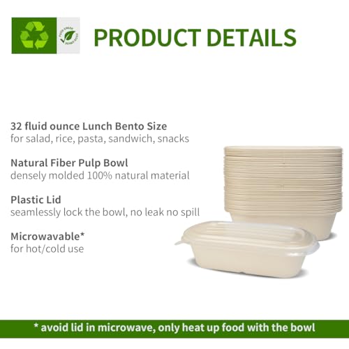 AICHEF 32 oz Paper Meal Prep Containers with Lids 50 Pack - My Kitchen Products