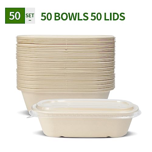 AICHEF 32 oz Paper Meal Prep Containers with Lids 50 Pack - My Kitchen Products
