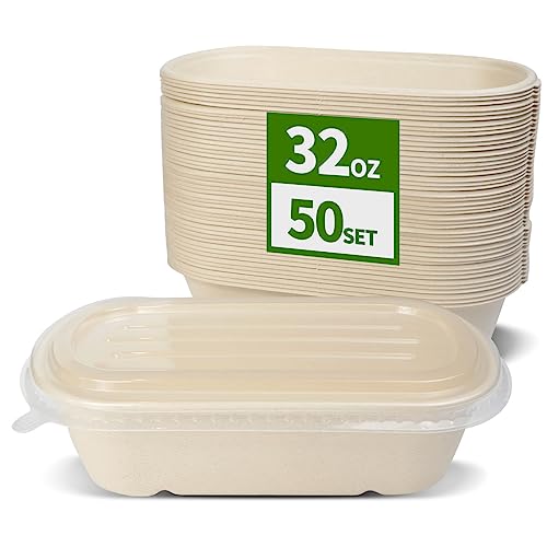 AICHEF 32 oz Paper Meal Prep Containers with Lids 50 Pack - My Kitchen Products