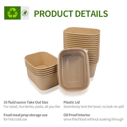 AICHEF 35 oz Paper Food Containers 50 Pack for Meal Prep and Food Storage - My Kitchen Products