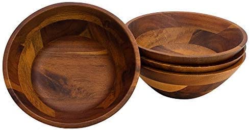 AIDEA Acacia Wooden Serving Bowls, 7 Inch Set of 4 for Salad, Soup, Noodle and More - My Kitchen Products
