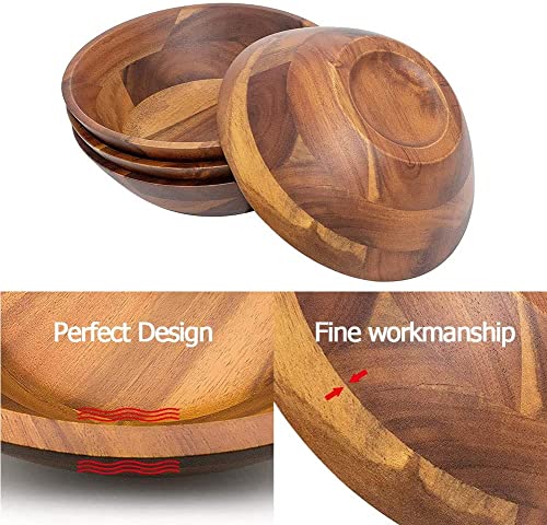 AIDEA Acacia Wooden Serving Bowls, 7 Inch Set of 4 for Salad, Soup, Noodle and More - My Kitchen Products