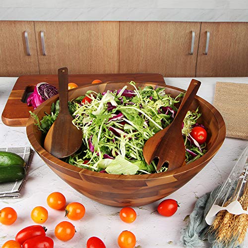 AIDEA Salad Bowls, Wooden Salad Bowls Set, Large Acacia Wood Serving Bowl for Fruits, Salad, 12.5" Big Salad Bowl with Serving Utensils - My Kitchen Products