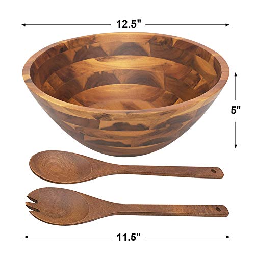 AIDEA Salad Bowls, Wooden Salad Bowls Set, Large Acacia Wood Serving Bowl for Fruits, Salad, 12.5" Big Salad Bowl with Serving Utensils - My Kitchen Products