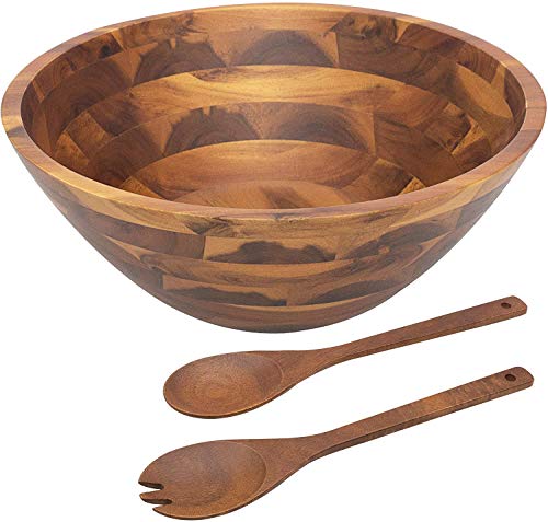 AIDEA Salad Bowls, Wooden Salad Bowls Set, Large Acacia Wood Serving Bowl for Fruits