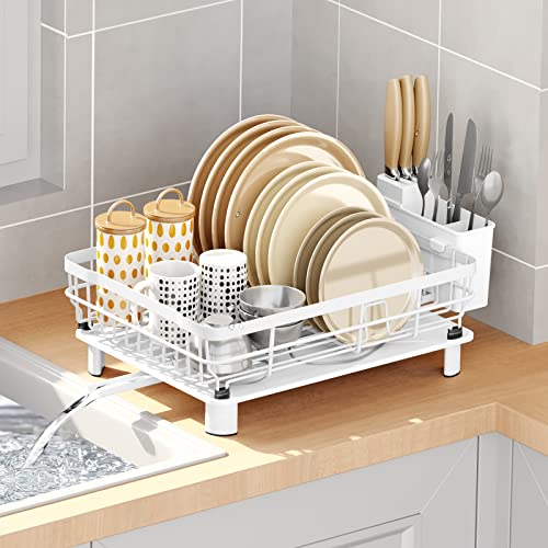 AIDERLY Metal Dish Drying Rack Automatic Drainage, White, Large - My Kitchen Products