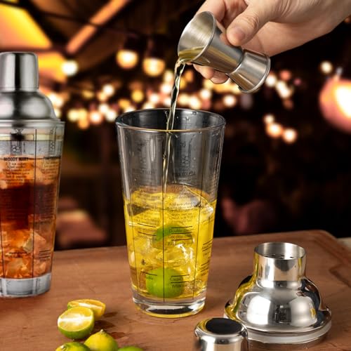 Ailelan Glass Cocktail Shaker with Strainer, 14oz Martini Shaker with 6 Recipes On Side, Clear Drink Shaker Bottle with Measurements, Bar Shakers Set Bartender Kit for Mixing Cocktail, Margarita - My Kitchen Products