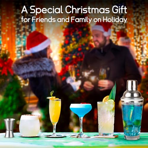 Ailelan Glass Cocktail Shaker with Strainer, 14oz Martini Shaker with 6 Recipes On Side, Clear Drink Shaker Bottle with Measurements, Bar Shakers Set Bartender Kit for Mixing Cocktail, Margarita - My Kitchen Products