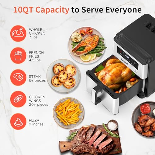 Air Fryer, 10 Quart Large Air Fryer for Families, 6 Cooking Functions AirFryer, 400°F Temp Controls in 5° Increments, Nonstick Dishwasher-Safe, 1700W, Black - My Kitchen Products